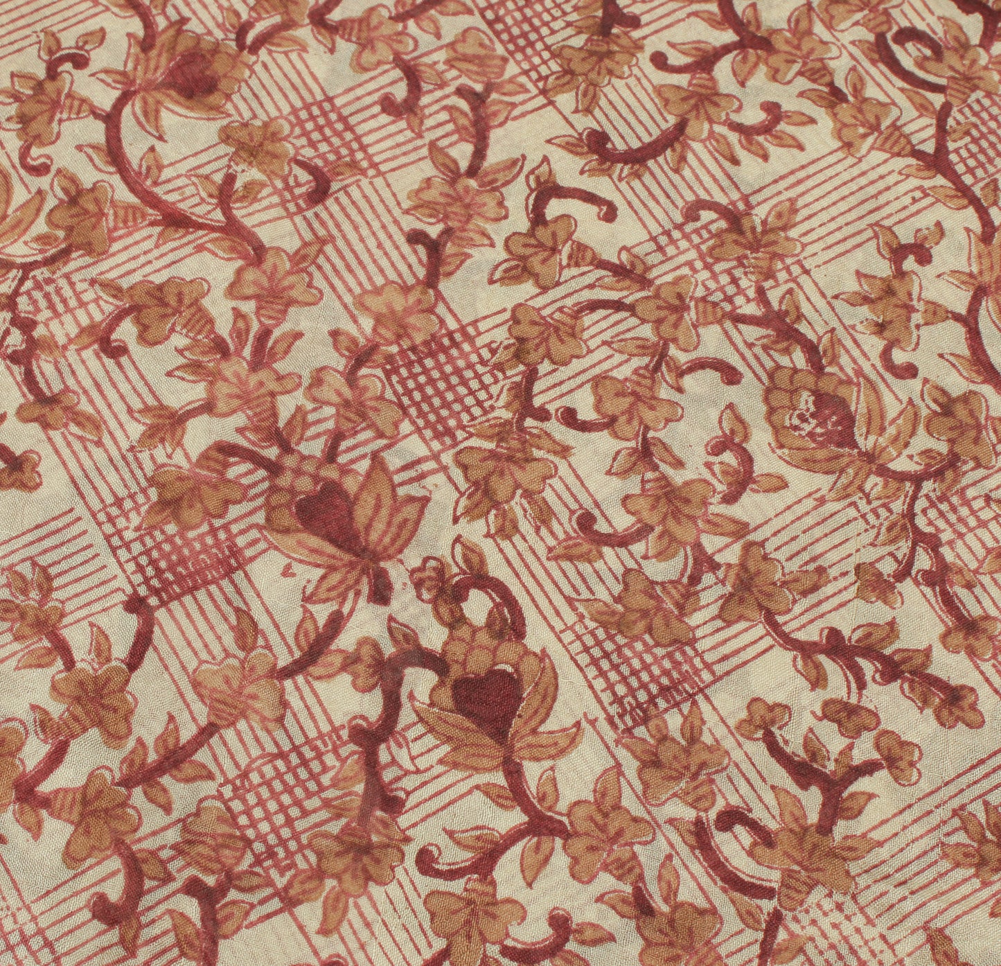 Sushila Vintage Cream Saree 100% Pure Silk Printed Floral Soft Craft Fabric
