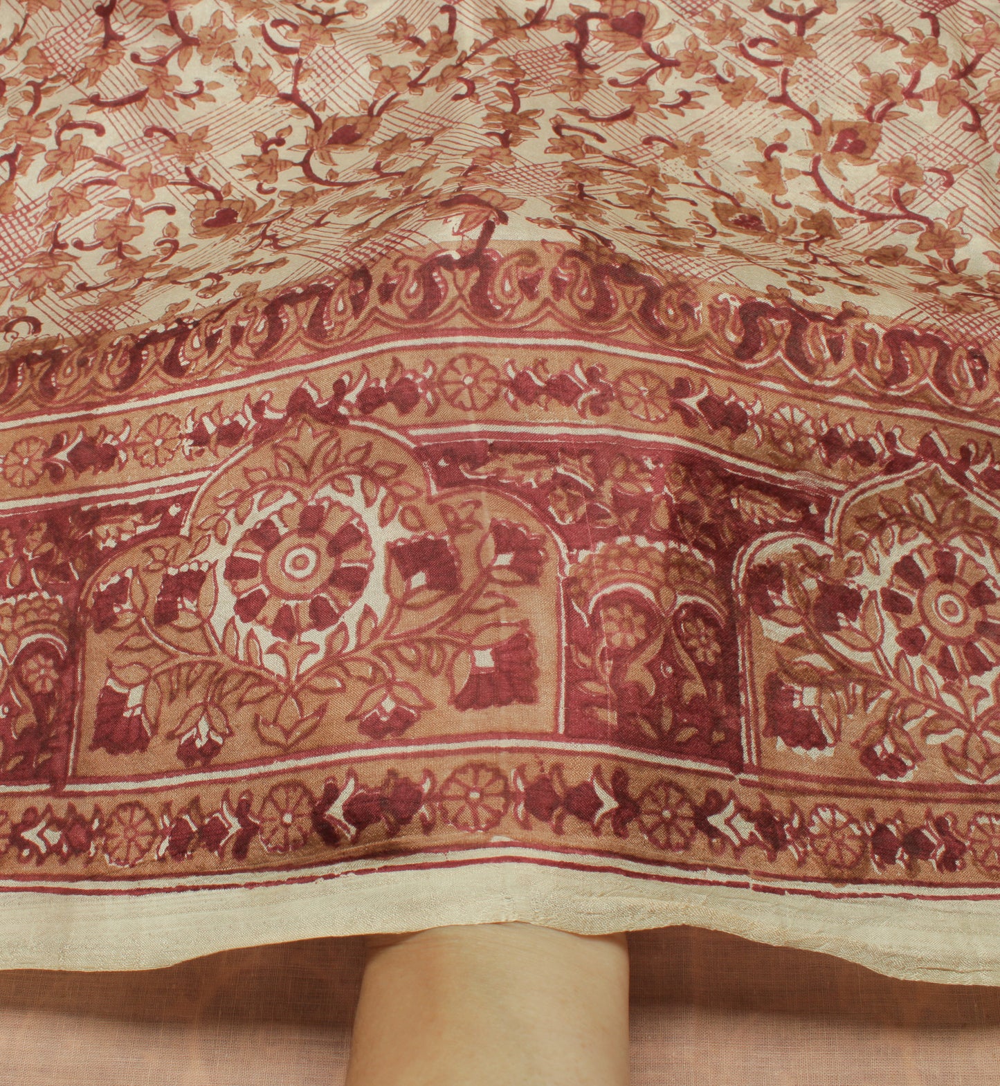 Sushila Vintage Cream Saree 100% Pure Silk Printed Floral Soft Craft Fabric
