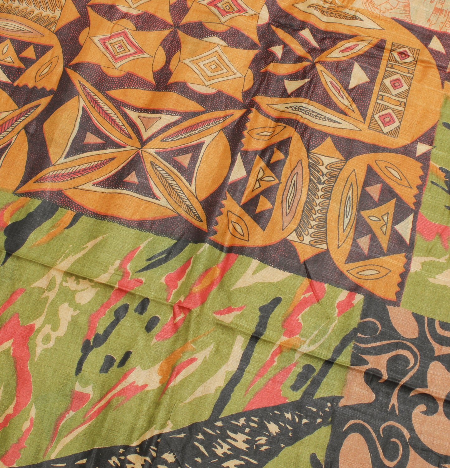 Sushila Vintage Cream Saree 100% Pure Silk Printed Abstract Soft Craft Fabric