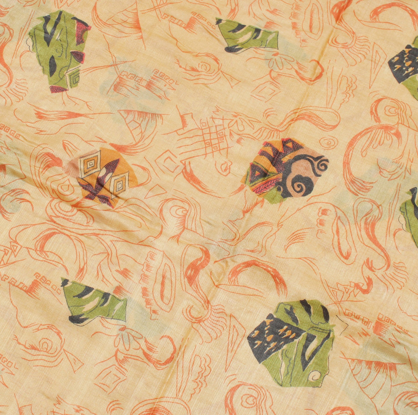 Sushila Vintage Cream Saree 100% Pure Silk Printed Abstract Soft Craft Fabric