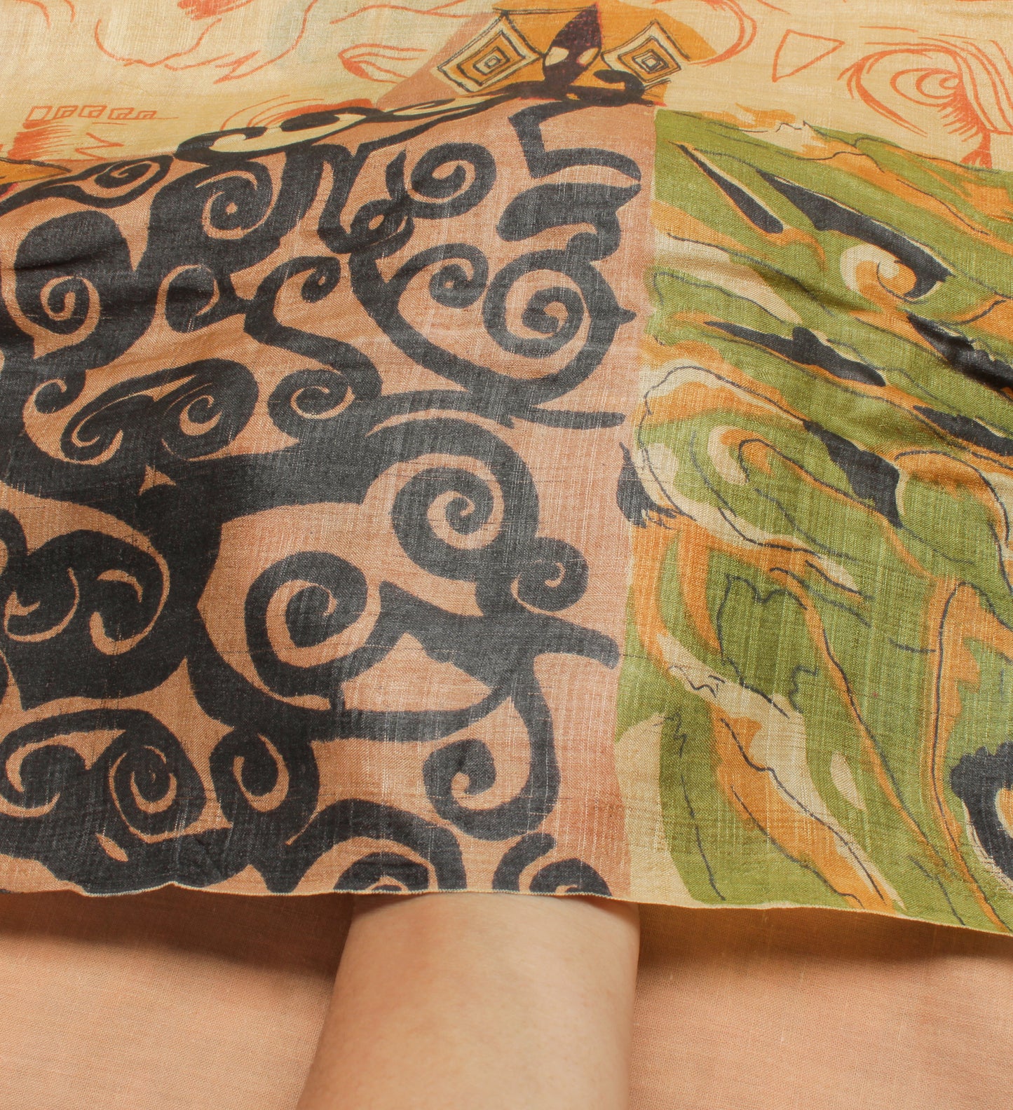 Sushila Vintage Cream Saree 100% Pure Silk Printed Abstract Soft Craft Fabric