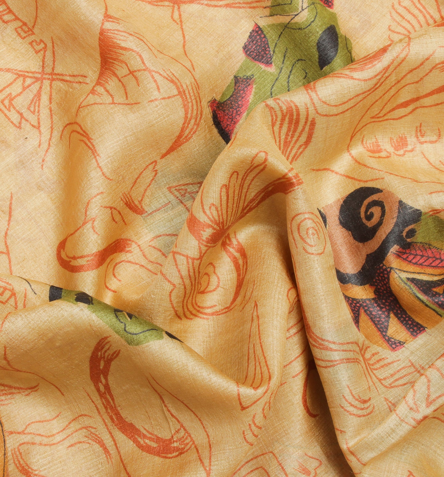 Sushila Vintage Cream Saree 100% Pure Silk Printed Abstract Soft Craft Fabric