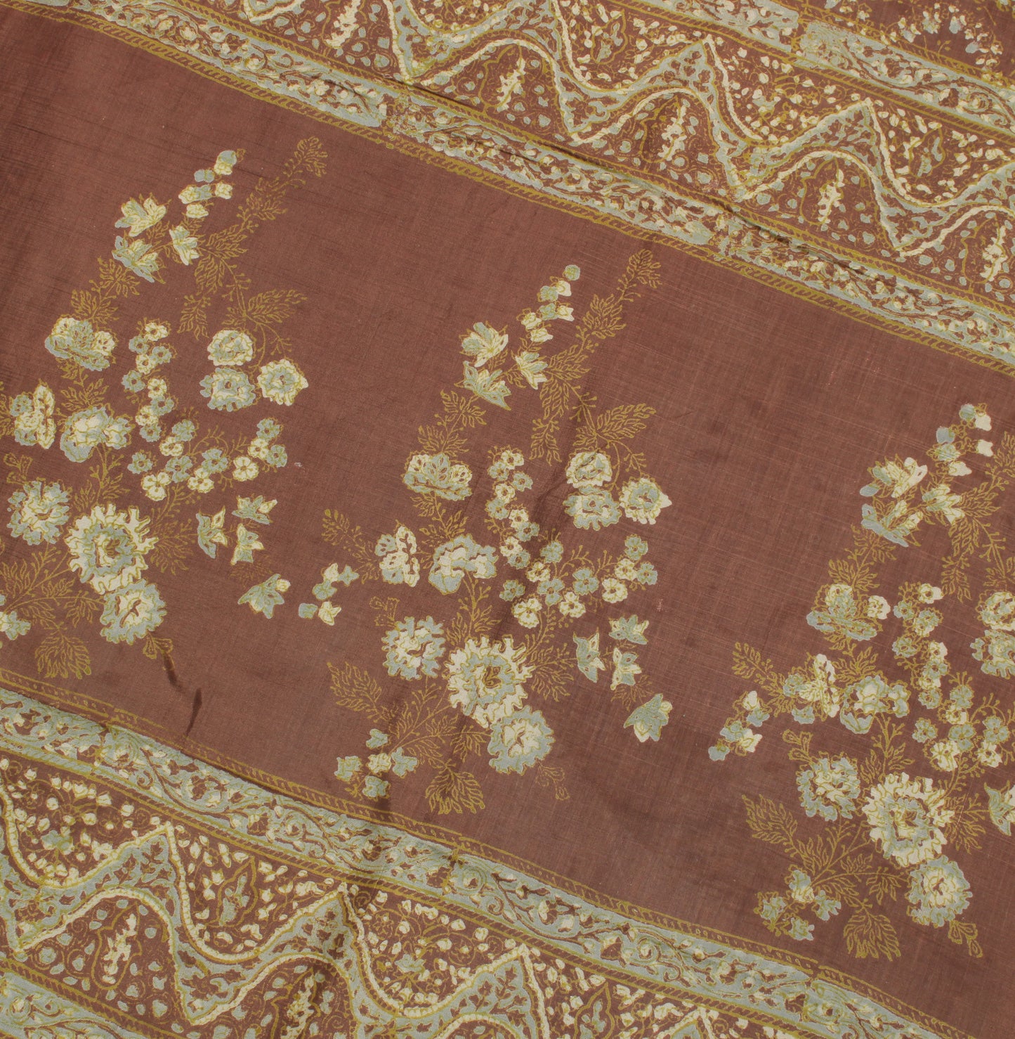 Sushila Vintage Brown Saree 100% Pure Silk Printed Floral Soft Craft Fabric