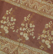 Sushila Vintage Brown Saree 100% Pure Silk Printed Floral Soft Craft Fabric