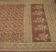 Sushila Vintage Brown Saree 100% Pure Silk Printed Floral Soft Craft Fabric