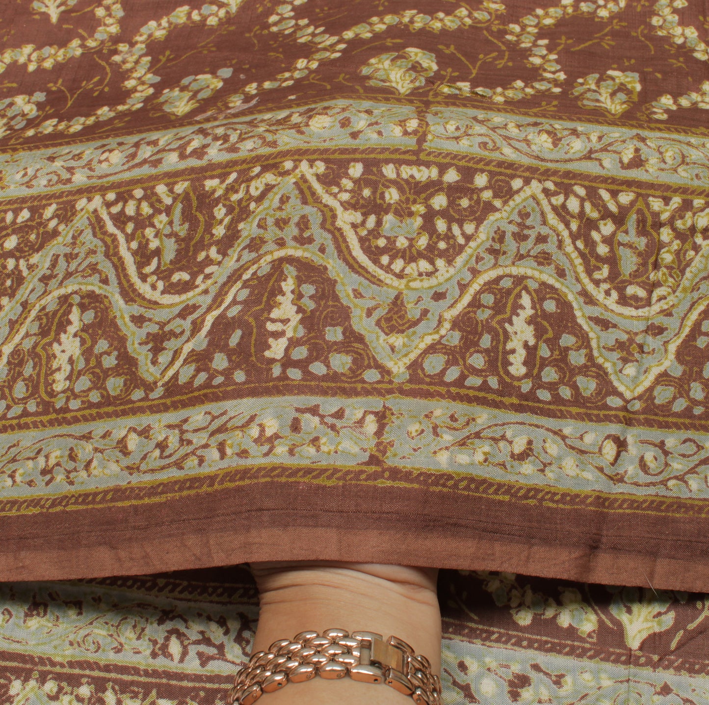 Sushila Vintage Brown Saree 100% Pure Silk Printed Floral Soft Craft Fabric