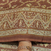 Sushila Vintage Brown Saree 100% Pure Silk Printed Floral Soft Craft Fabric