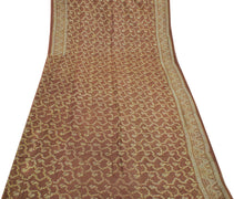 Sushila Vintage Brown Saree 100% Pure Silk Printed Floral Soft Craft Fabric