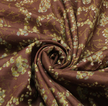 Sushila Vintage Brown Saree 100% Pure Silk Printed Floral Soft Craft Fabric
