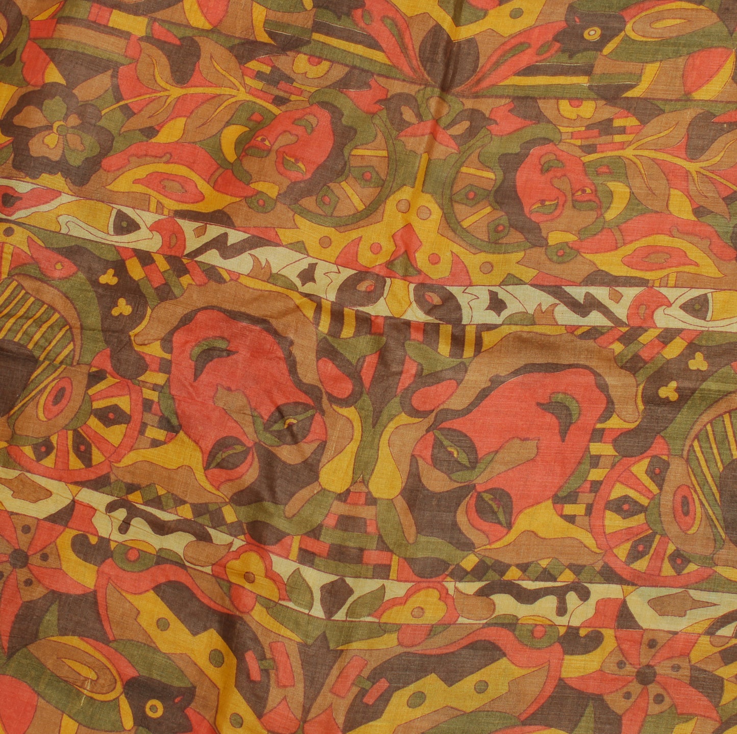 Sushila Vintage Cream Indian Saree 100% Pure Silk Printed 5 Yard Craft Fabric