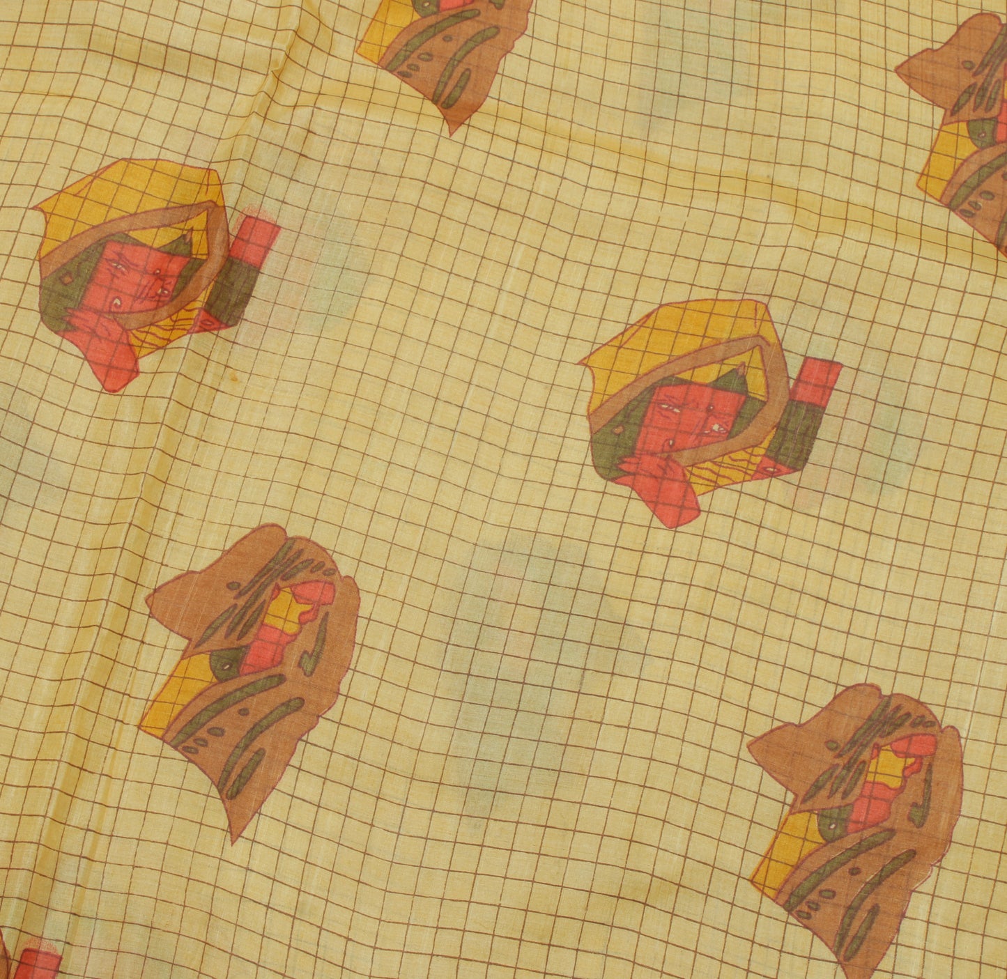 Sushila Vintage Cream Indian Saree 100% Pure Silk Printed 5 Yard Craft Fabric
