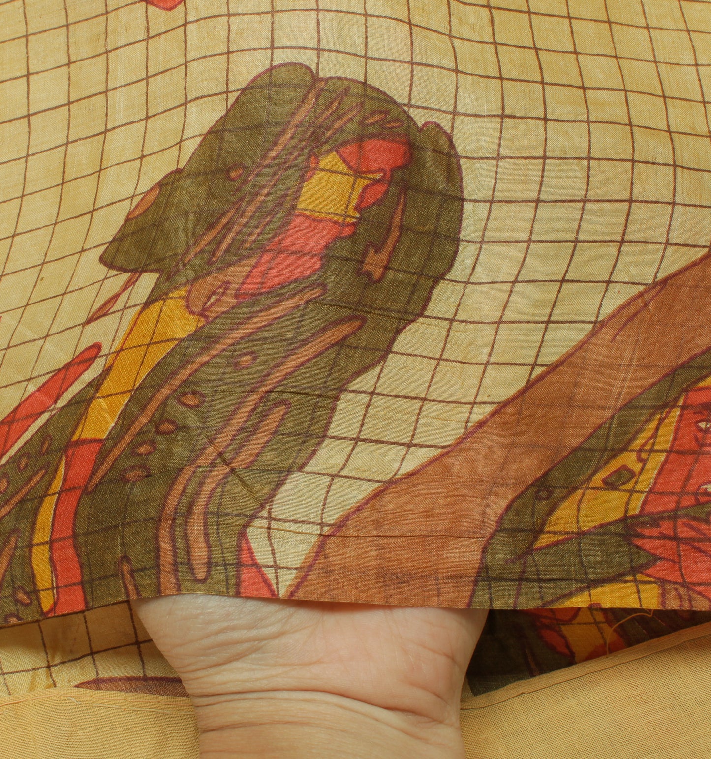 Sushila Vintage Cream Indian Saree 100% Pure Silk Printed 5 Yard Craft Fabric