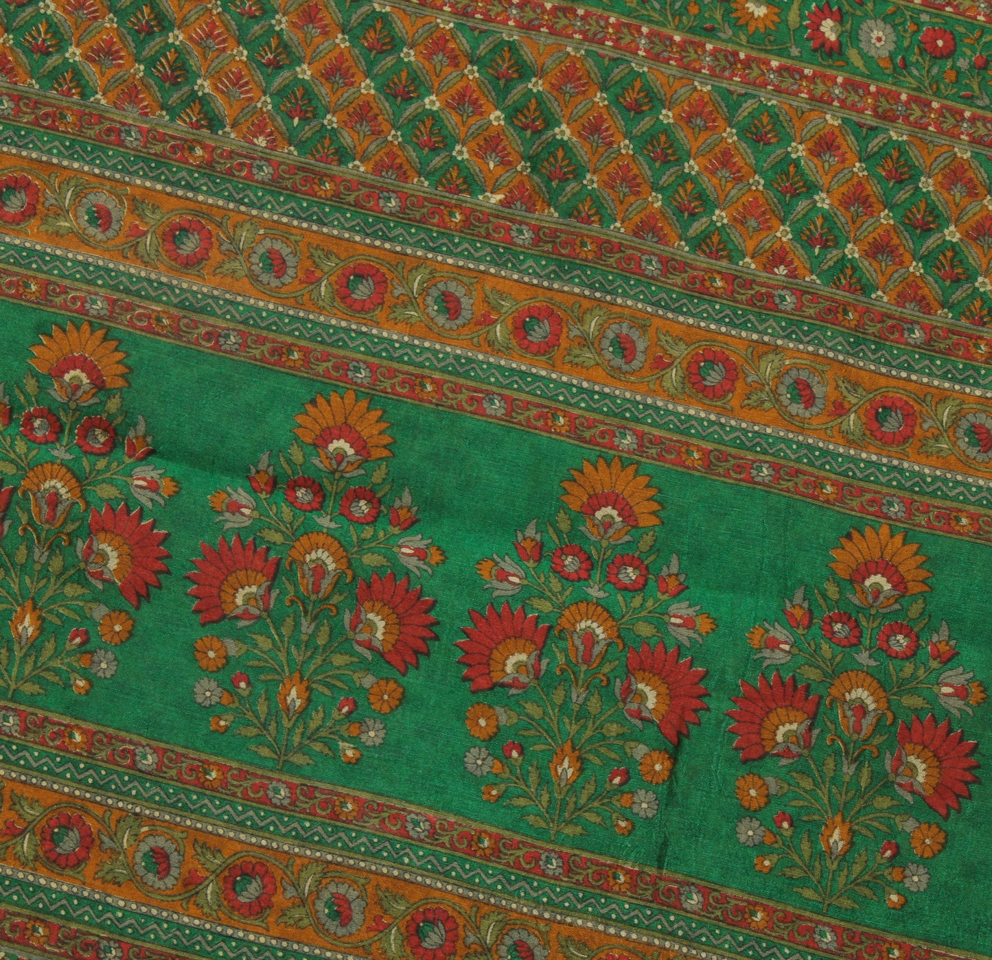 Sushila Vintage Cream Saree 100% Pure Silk Printed Floral Soft Craft Fabric