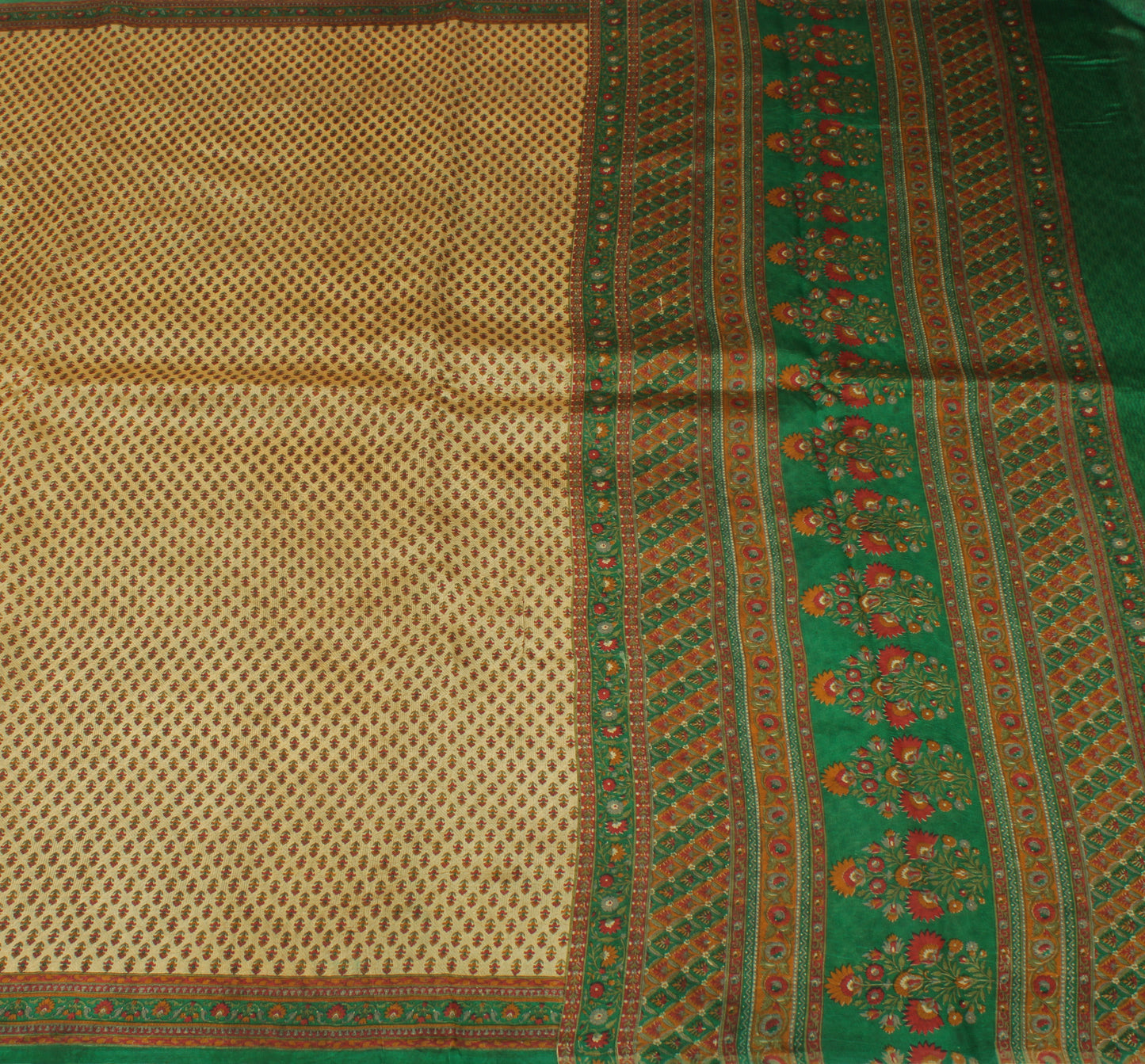 Sushila Vintage Cream Saree 100% Pure Silk Printed Floral Soft Craft Fabric
