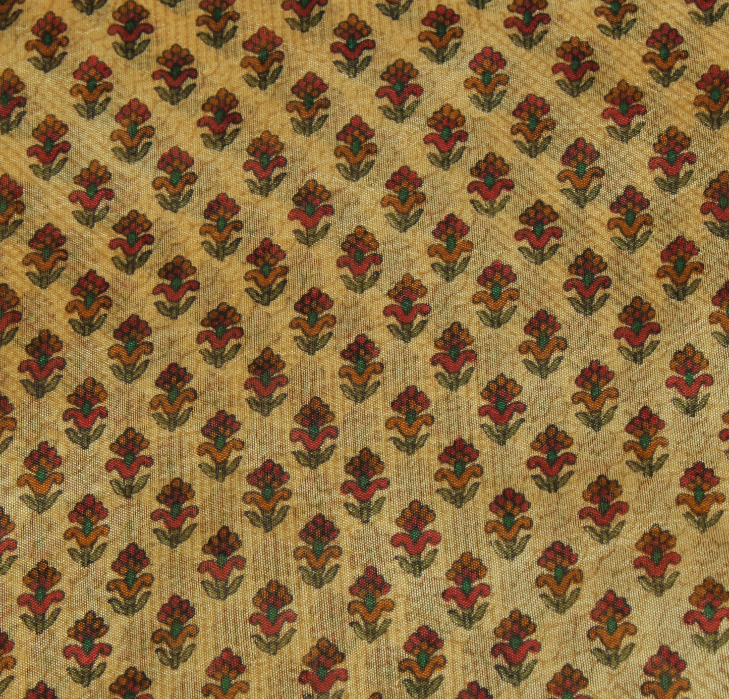Sushila Vintage Cream Saree 100% Pure Silk Printed Floral Soft Craft Fabric