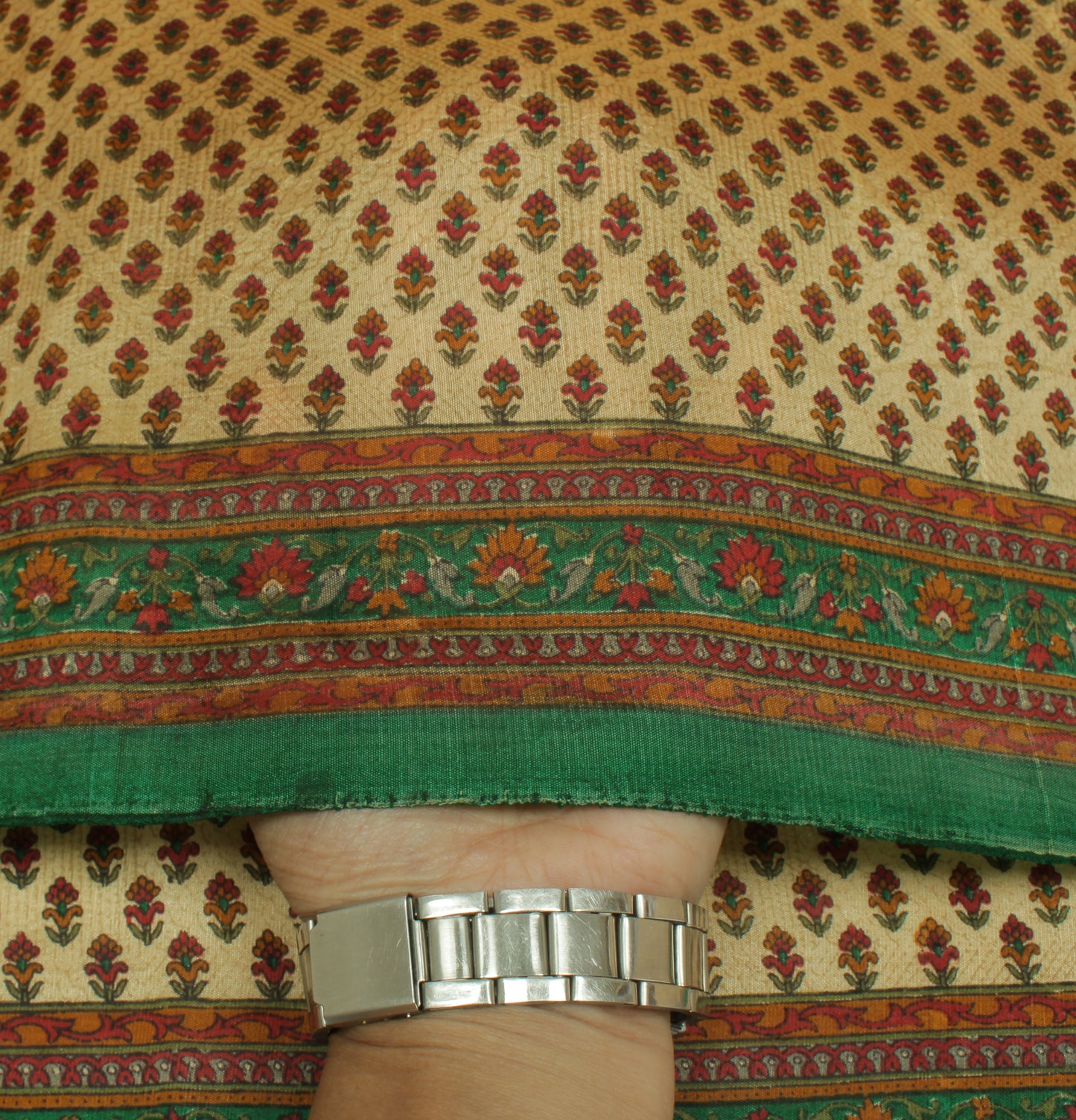 Sushila Vintage Cream Saree 100% Pure Silk Printed Floral Soft Craft Fabric