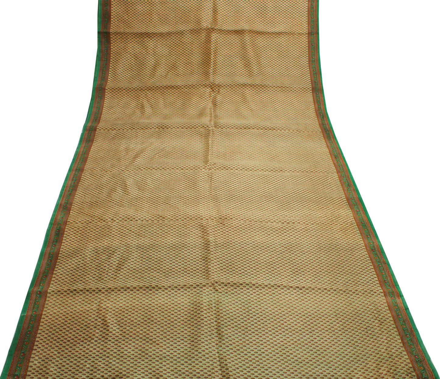 Sushila Vintage Cream Saree 100% Pure Silk Printed Floral Soft Craft Fabric