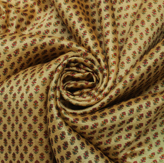 Sushila Vintage Cream Saree 100% Pure Silk Printed Floral Soft Craft Fabric