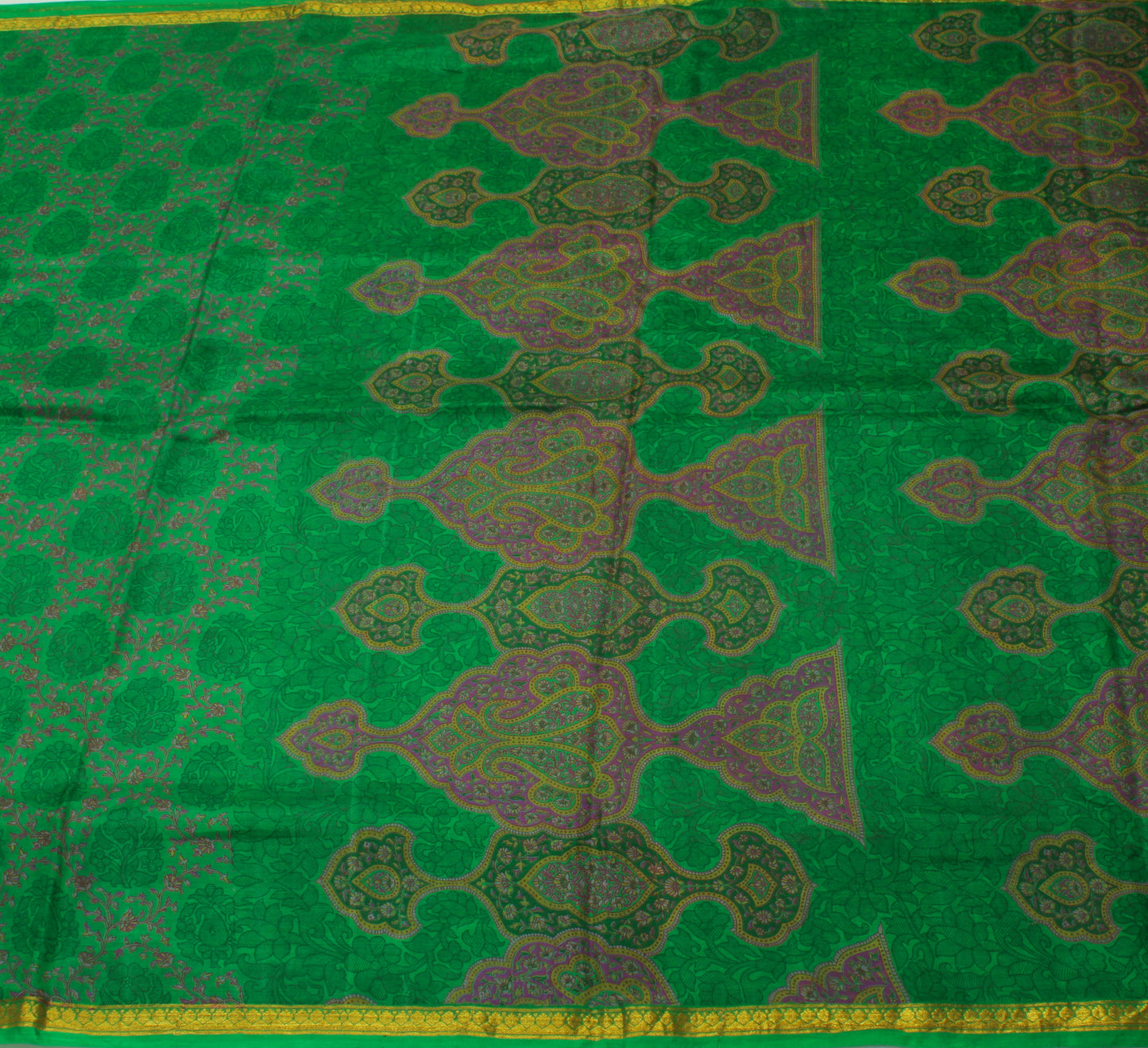 Sushila Vintage Green Saree 100% Pure Silk Printed Floral Soft Craft 5 YD Fabric