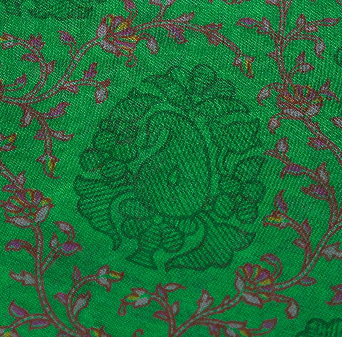 Sushila Vintage Green Saree 100% Pure Silk Printed Floral Soft Craft 5 YD Fabric