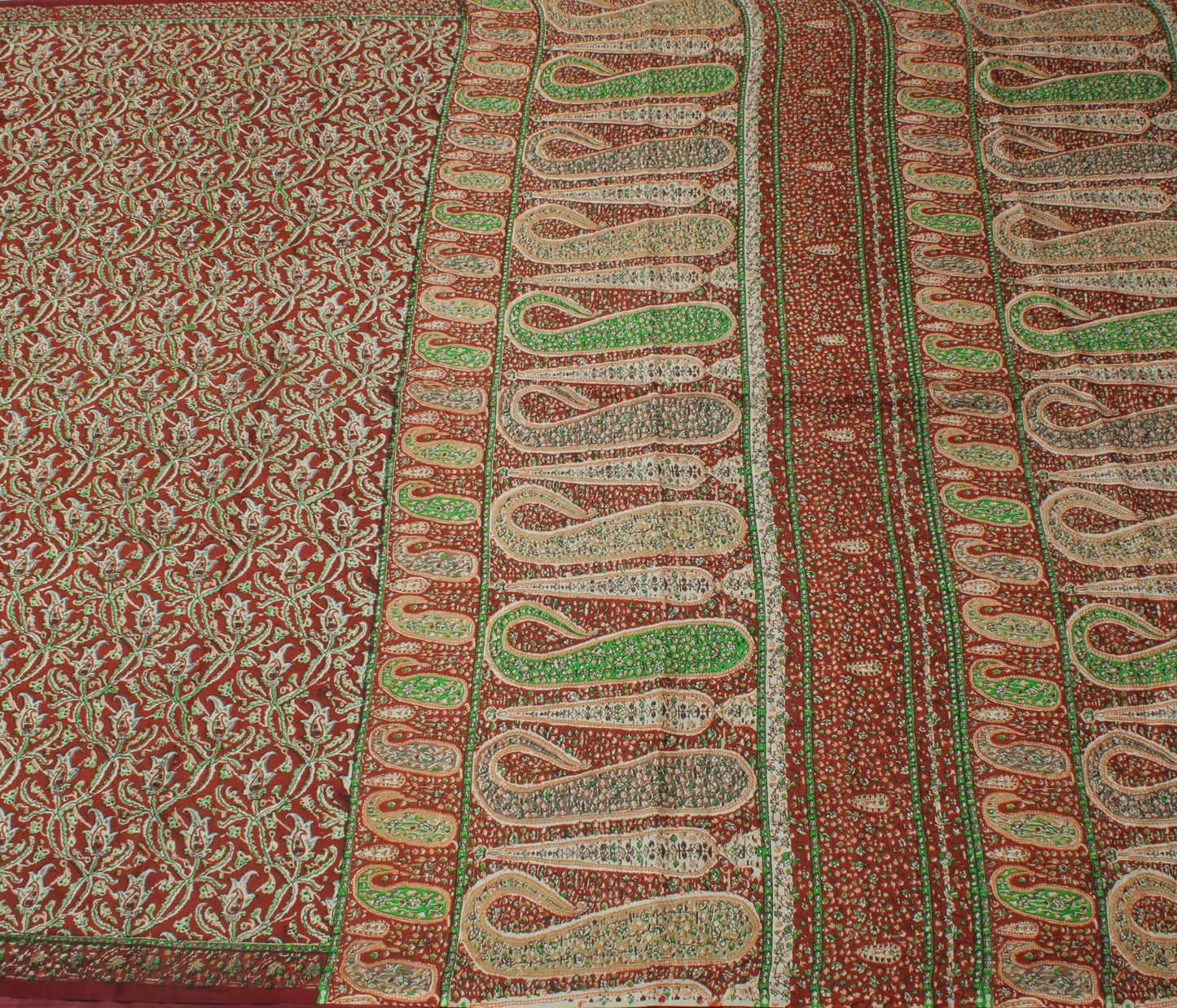Sushila Vintage Brown Saree 100% Pure Silk Printed Floral Soft Craft 5YD Fabric