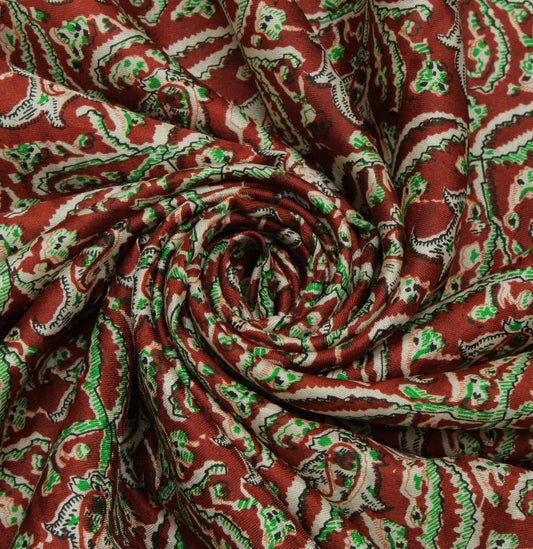 Sushila Vintage Brown Saree 100% Pure Silk Printed Floral Soft Craft 5YD Fabric