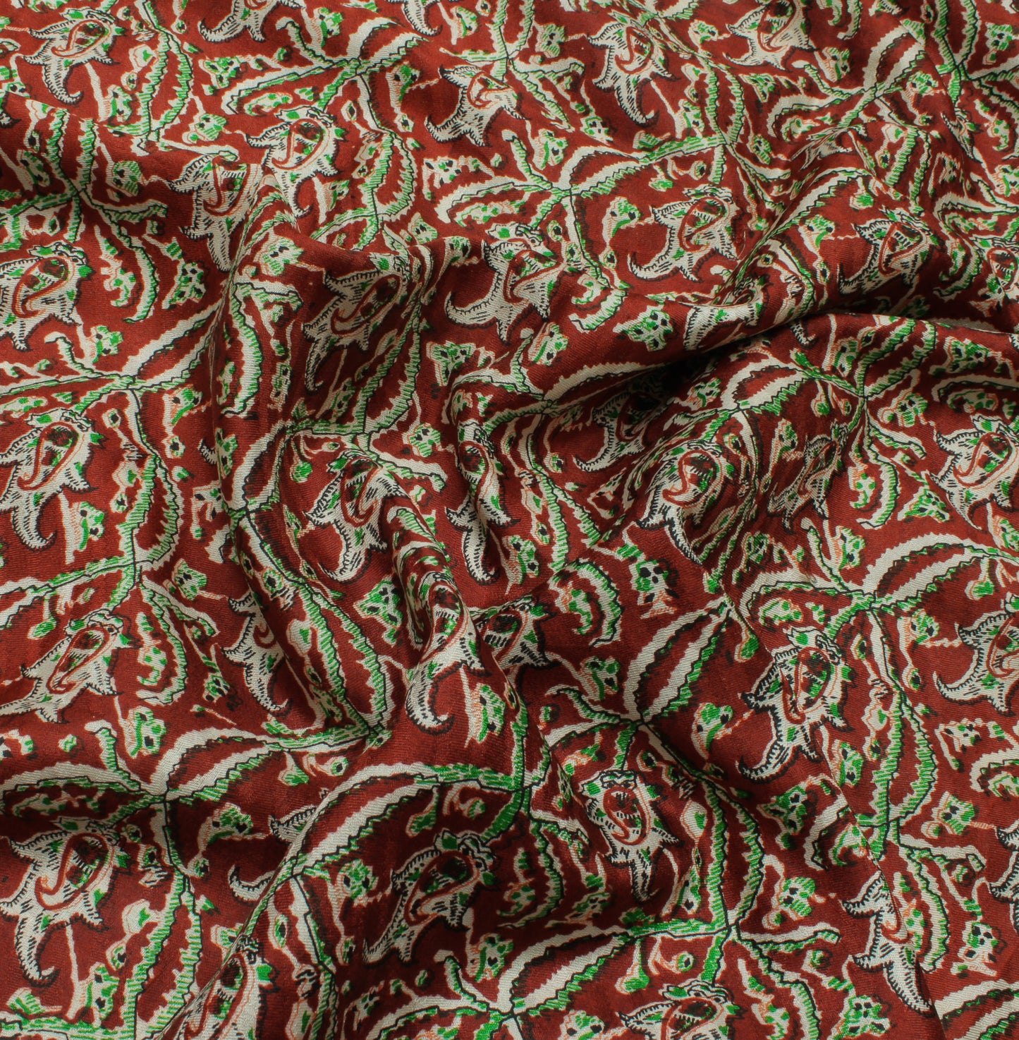 Sushila Vintage Brown Saree 100% Pure Silk Printed Floral Soft Craft 5YD Fabric