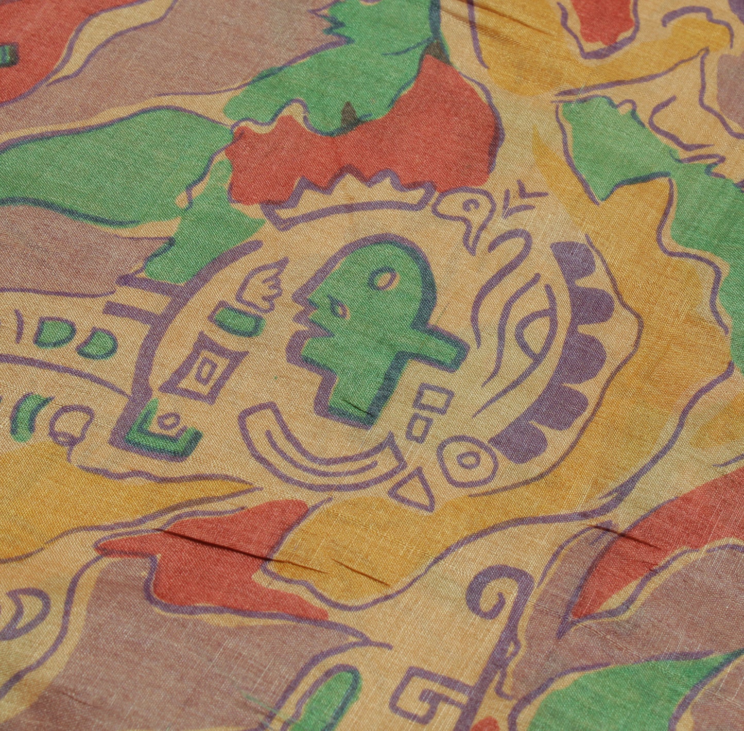 Sushila Vintage Light Brown Saree 100% Pure Silk Printed Soft 5 YD Craft Fabric