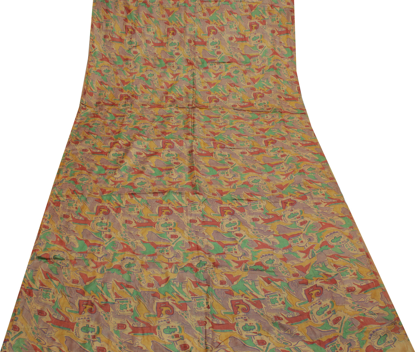 Sushila Vintage Light Brown Saree 100% Pure Silk Printed Soft 5 YD Craft Fabric