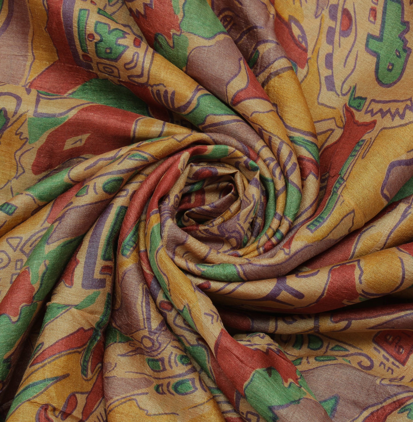 Sushila Vintage Light Brown Saree 100% Pure Silk Printed Soft 5 YD Craft Fabric