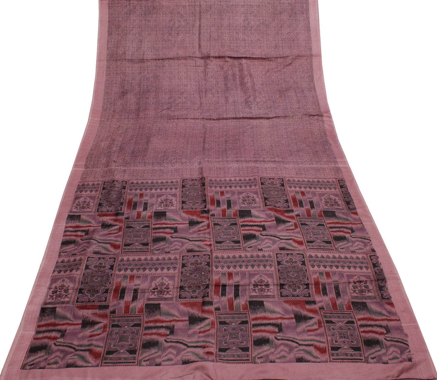 Sushila Vintage Mauve Saree 100% Pure Silk Printed Soft Craft 5 Yard Sari Fabric