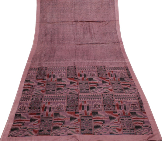 Sushila Vintage Mauve Saree 100% Pure Silk Printed Soft Craft 5 Yard Sari Fabric