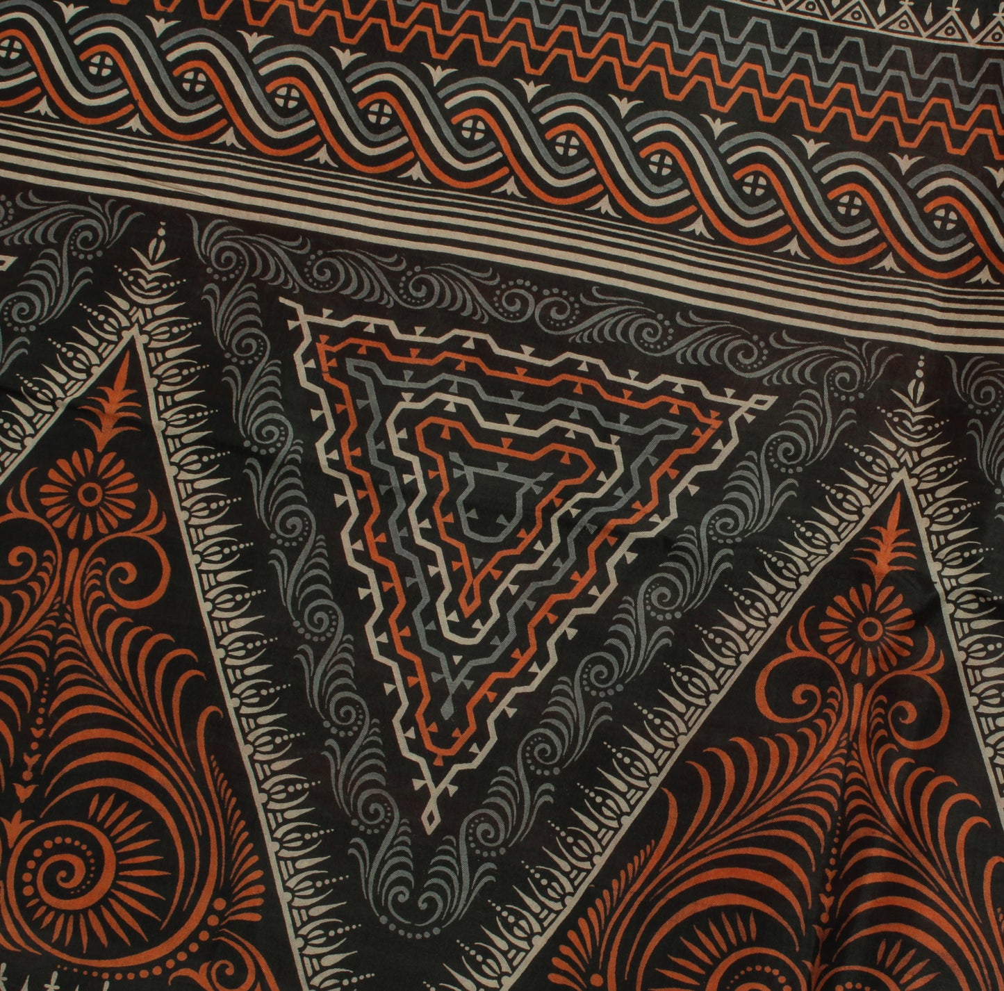 Sushila Vintage Orange Indian Saree 100% Pure Silk Printed Craft Sari Fabric