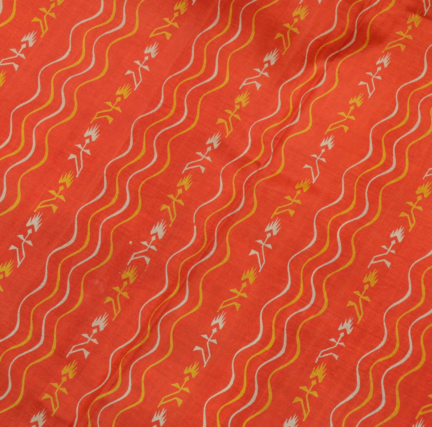 Sushila Vintage Orange Indian Saree 100% Pure Silk Printed Craft Sari Fabric