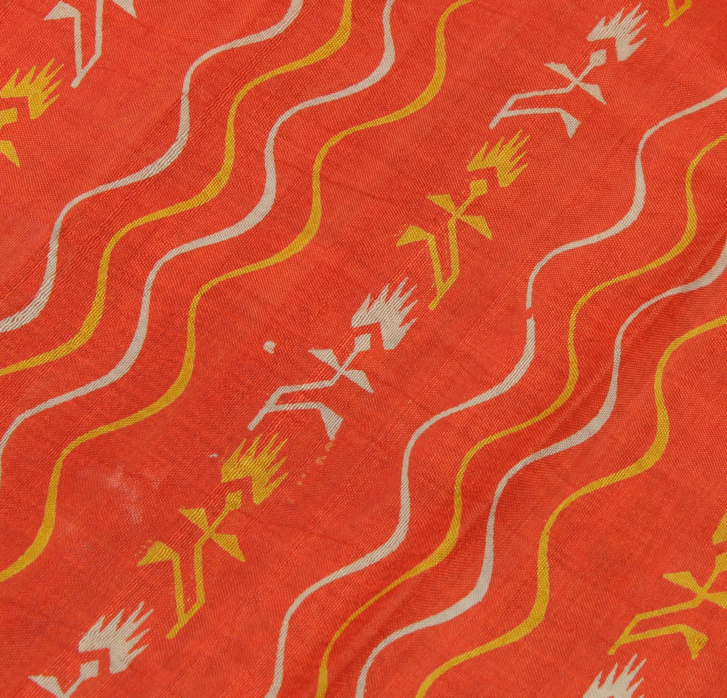 Sushila Vintage Orange Indian Saree 100% Pure Silk Printed Craft Sari Fabric