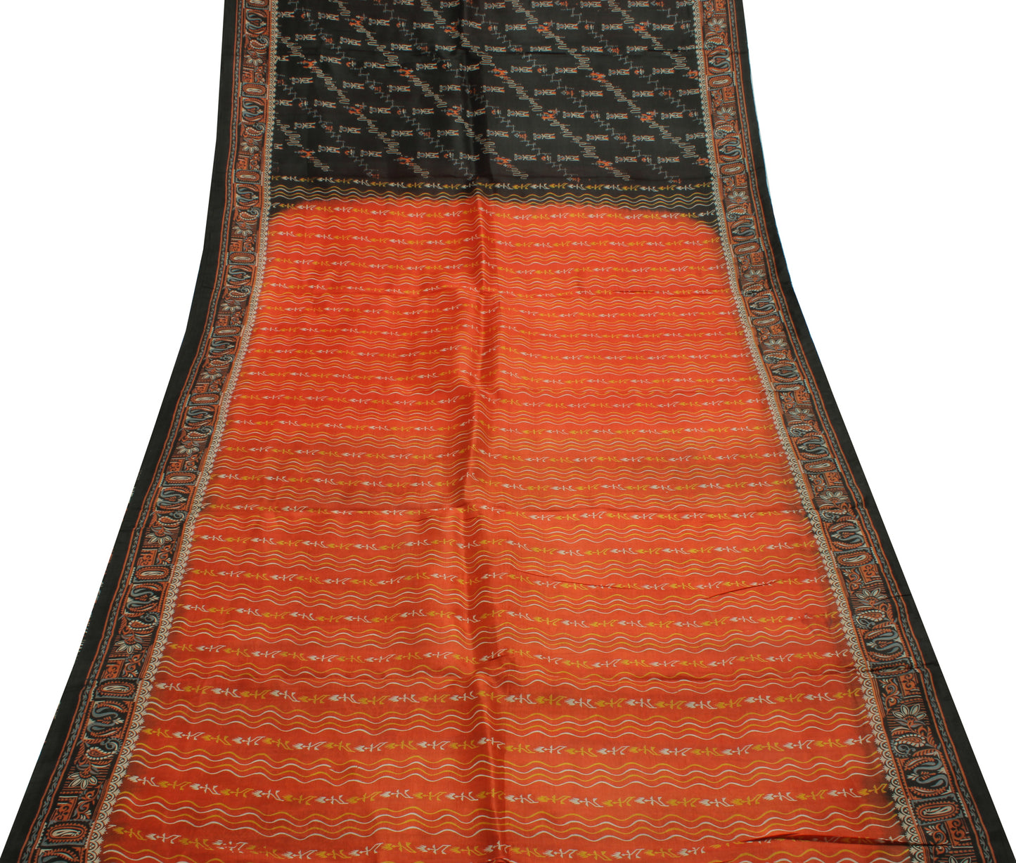 Sushila Vintage Orange Indian Saree 100% Pure Silk Printed Craft Sari Fabric