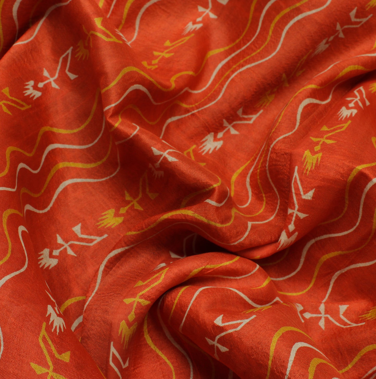 Sushila Vintage Orange Indian Saree 100% Pure Silk Printed Craft Sari Fabric