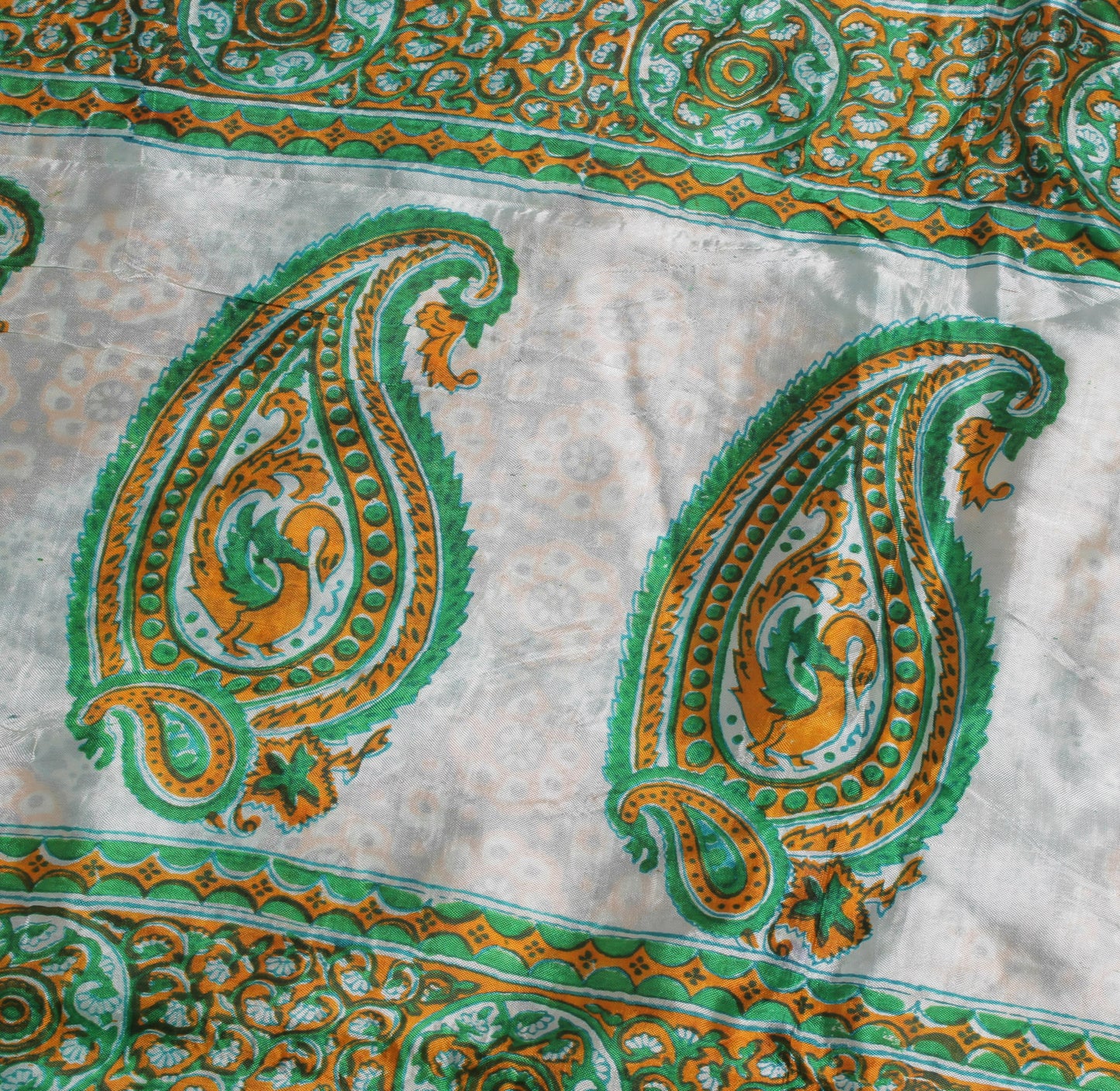 Sushila Vintage Blue Indian Saree Blend Silk Printed Floral Soft Craft Fabric