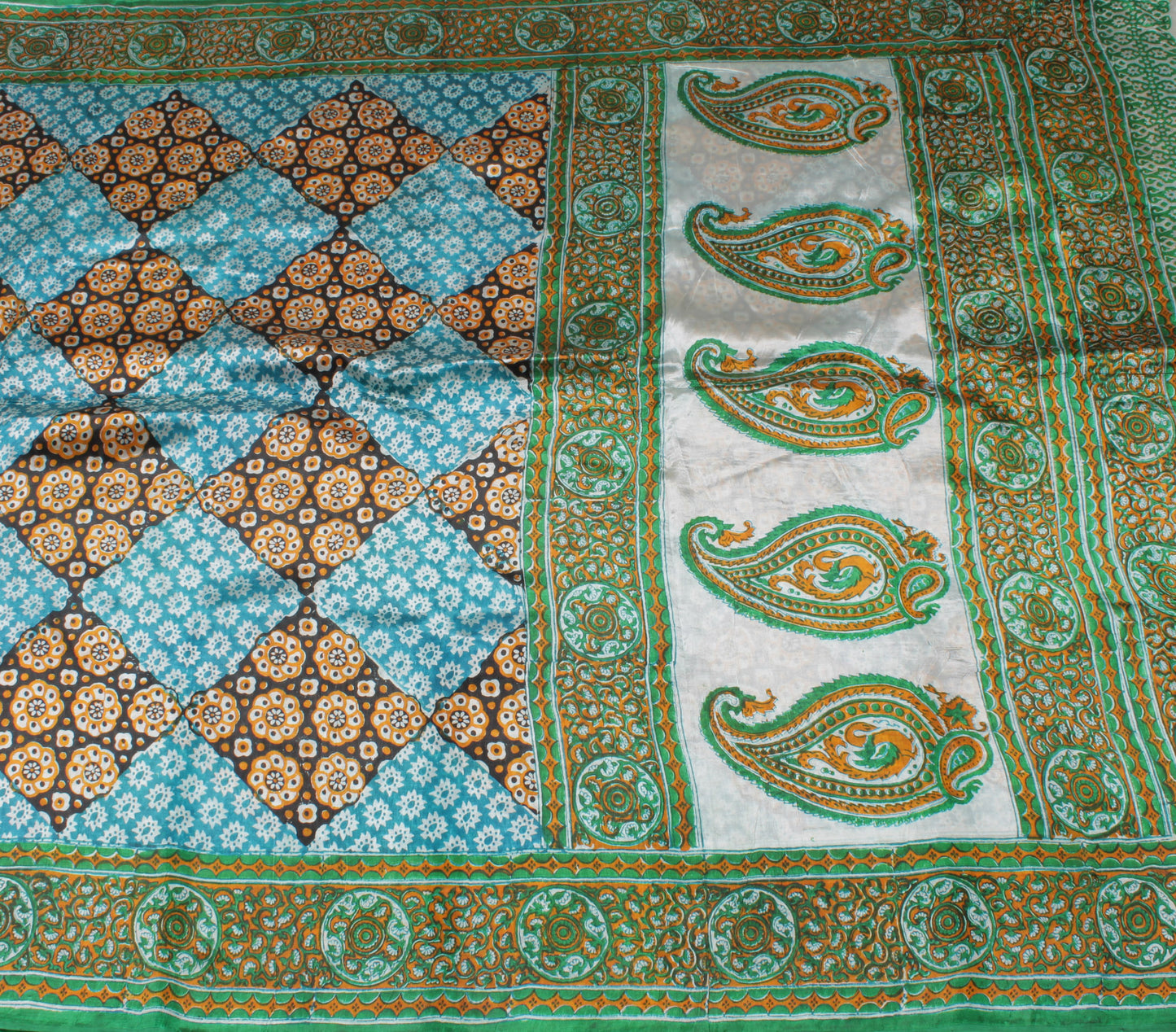 Sushila Vintage Blue Indian Saree Blend Silk Printed Floral Soft Craft Fabric