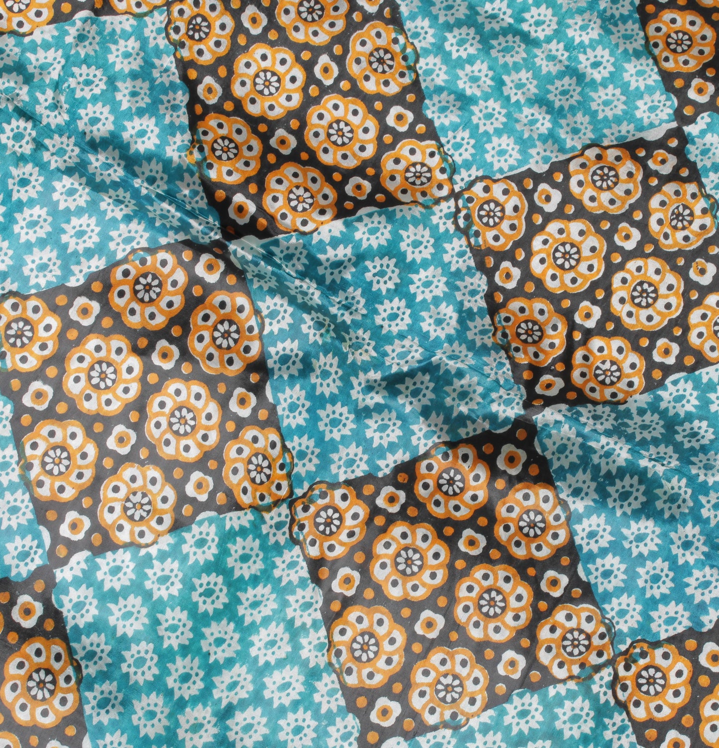 Sushila Vintage Blue Indian Saree Blend Silk Printed Floral Soft Craft Fabric