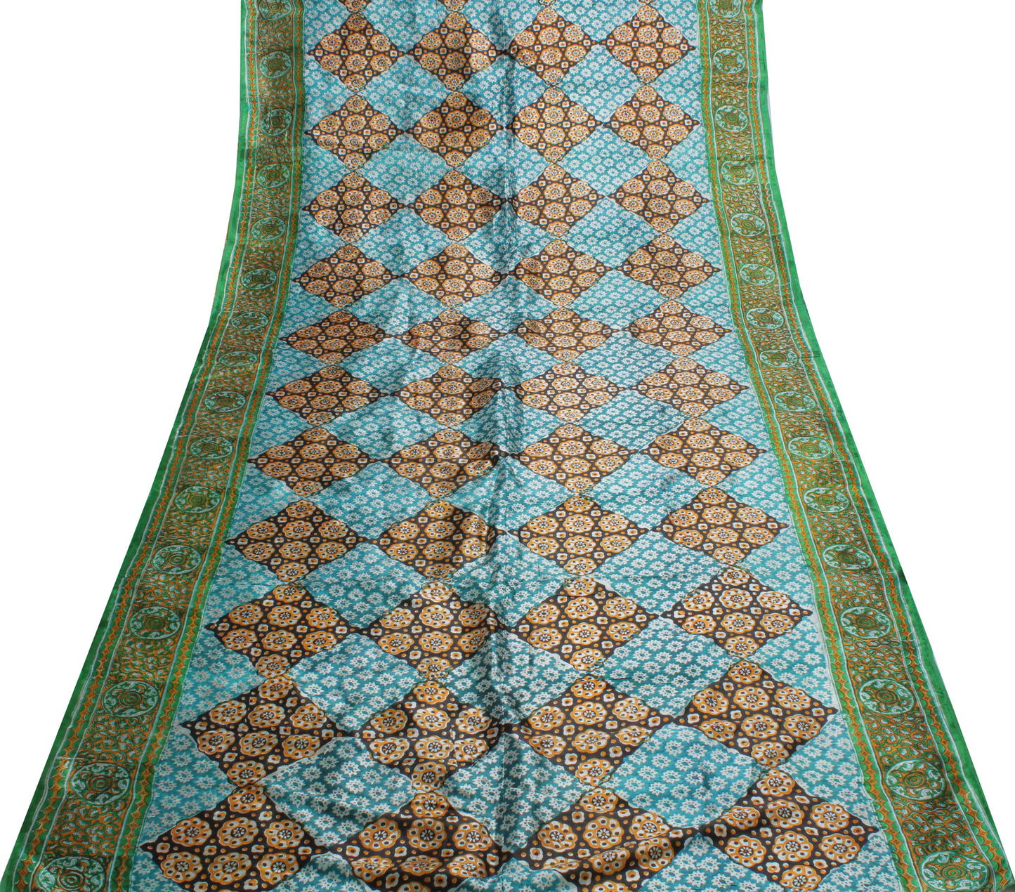 Sushila Vintage Blue Indian Saree Blend Silk Printed Floral Soft Craft Fabric