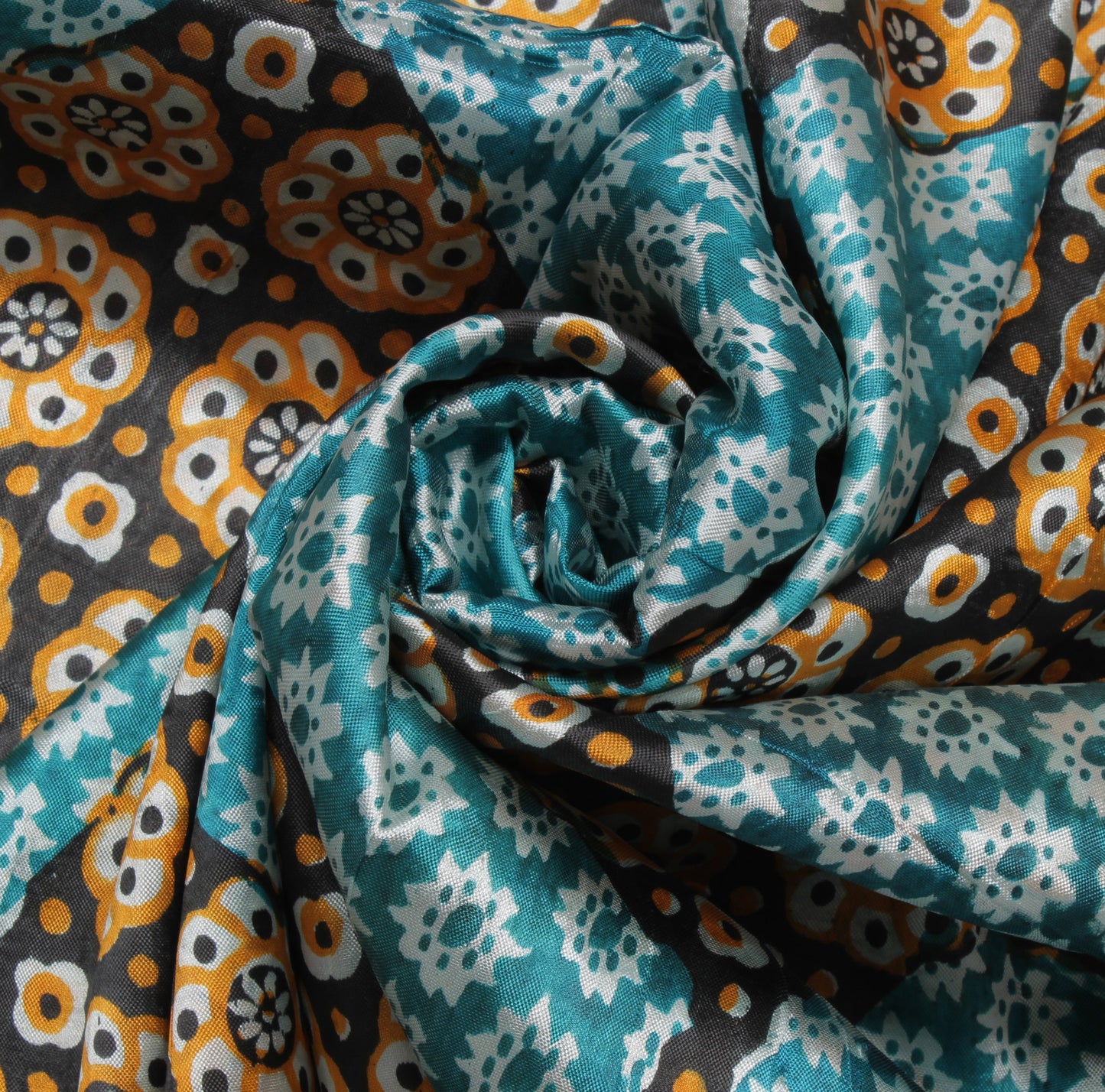 Sushila Vintage Blue Indian Saree Blend Silk Printed Floral Soft Craft Fabric