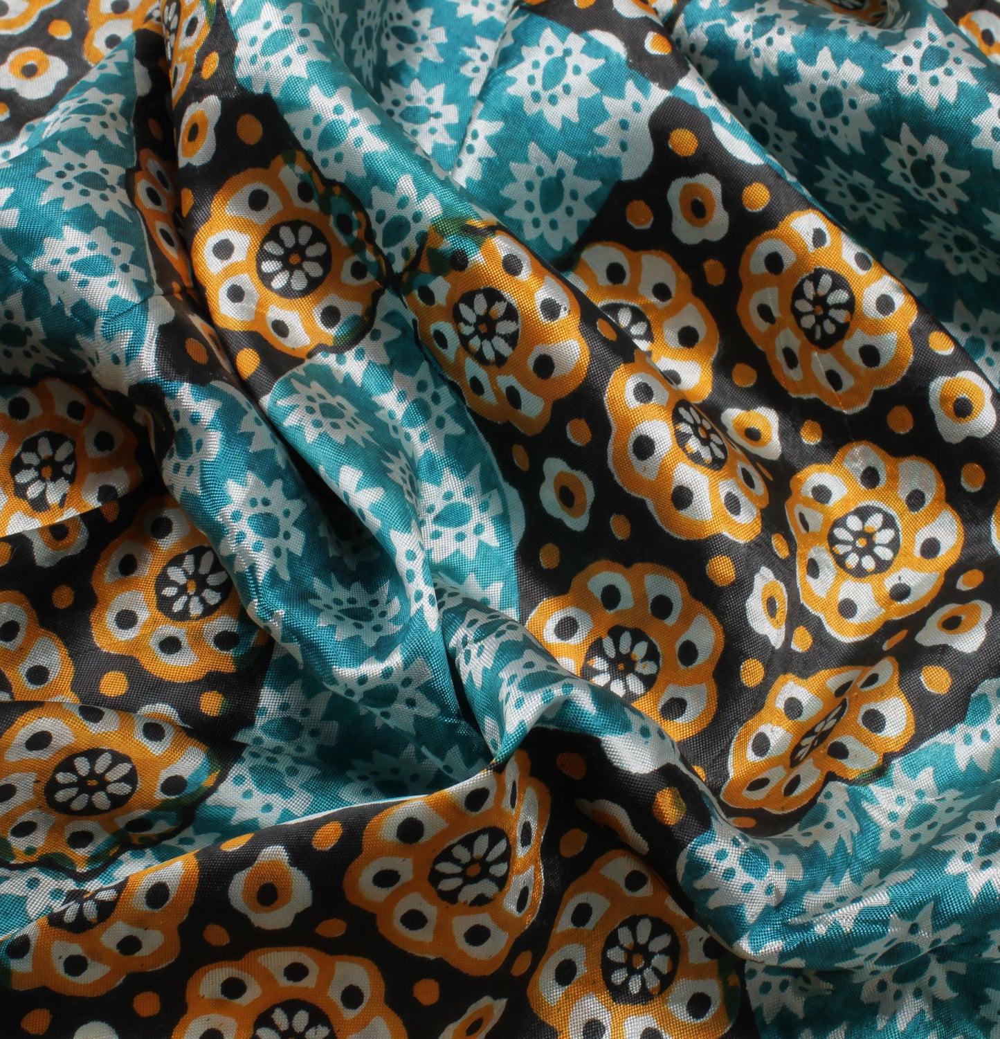 Sushila Vintage Blue Indian Saree Blend Silk Printed Floral Soft Craft Fabric