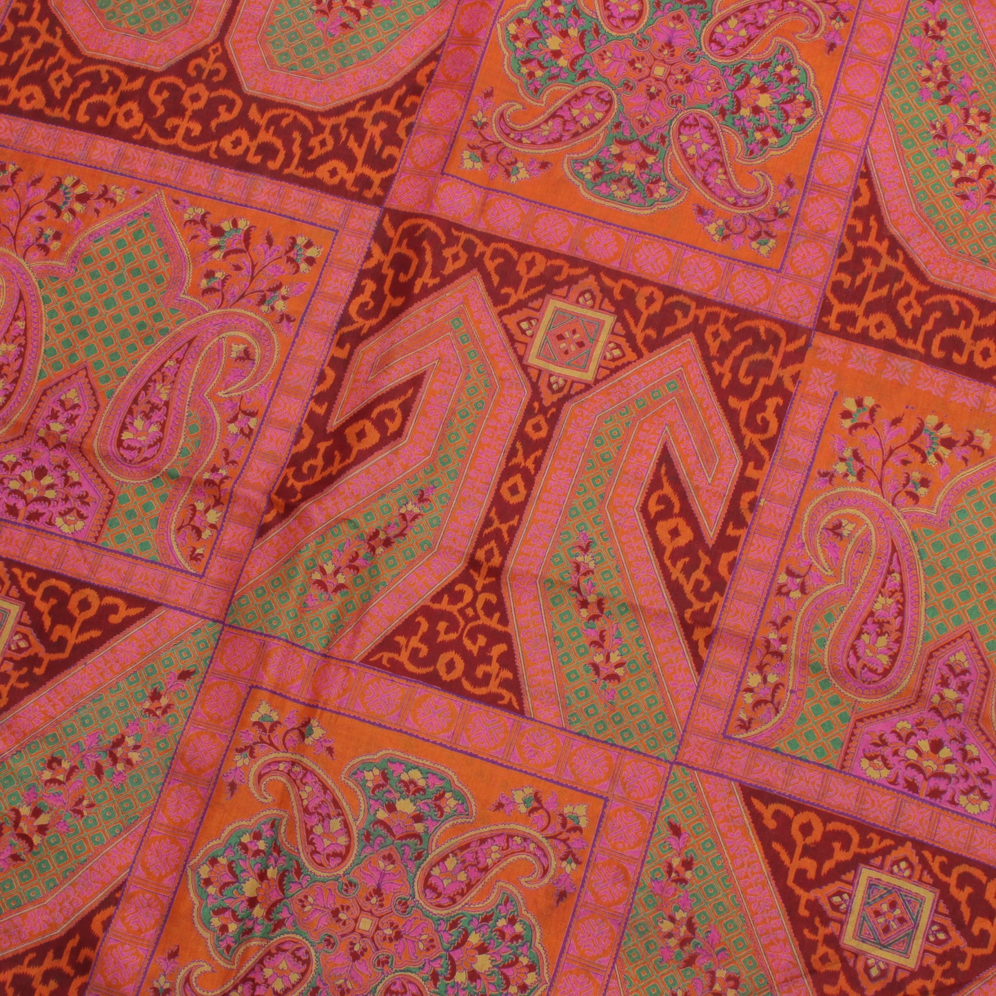 Sushila Vintage Orange Indian Saree 100% Pure Silk Printed Soft Craft Fabric