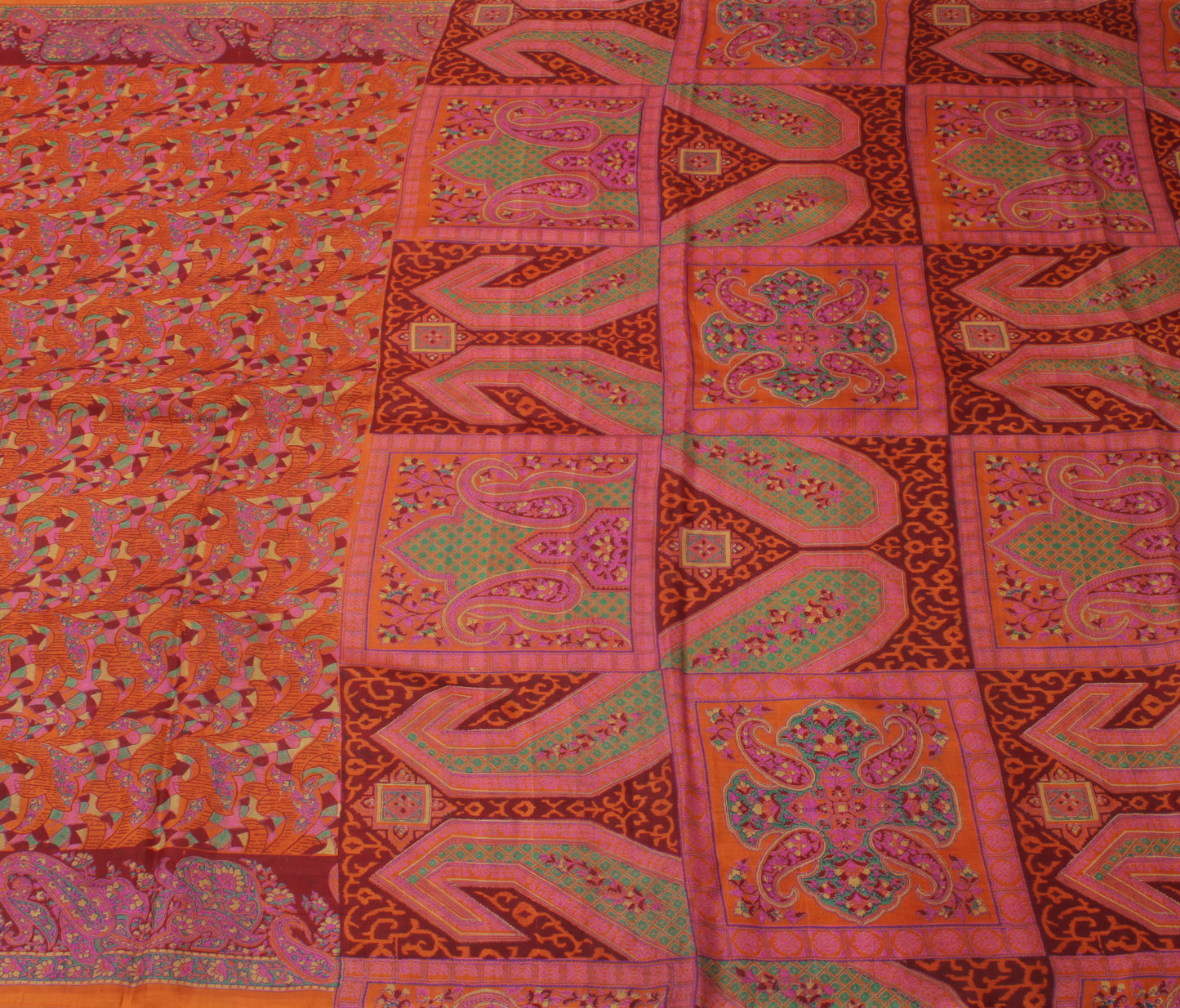 Sushila Vintage Orange Indian Saree 100% Pure Silk Printed Soft Craft Fabric