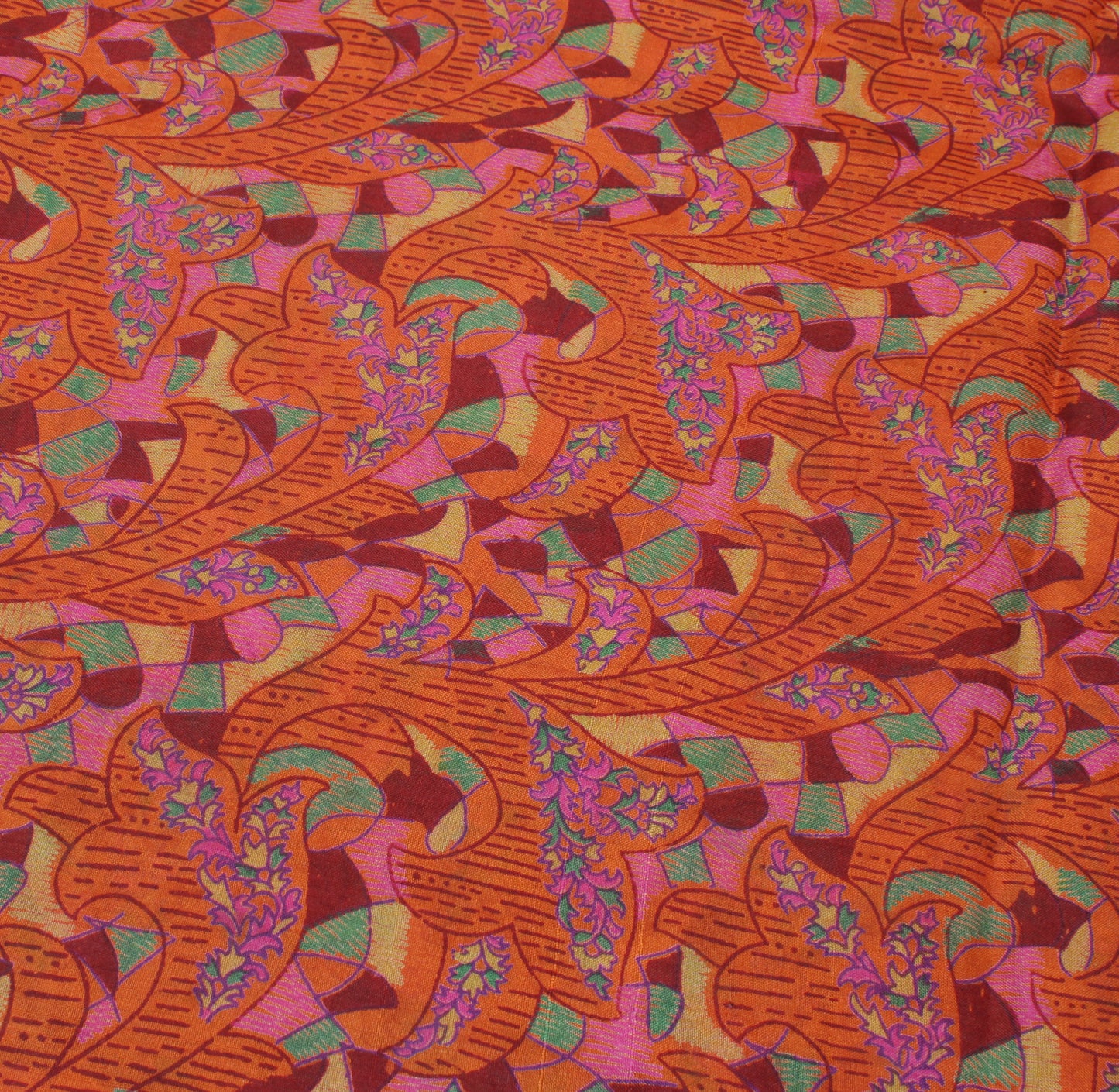 Sushila Vintage Orange Indian Saree 100% Pure Silk Printed Soft Craft Fabric