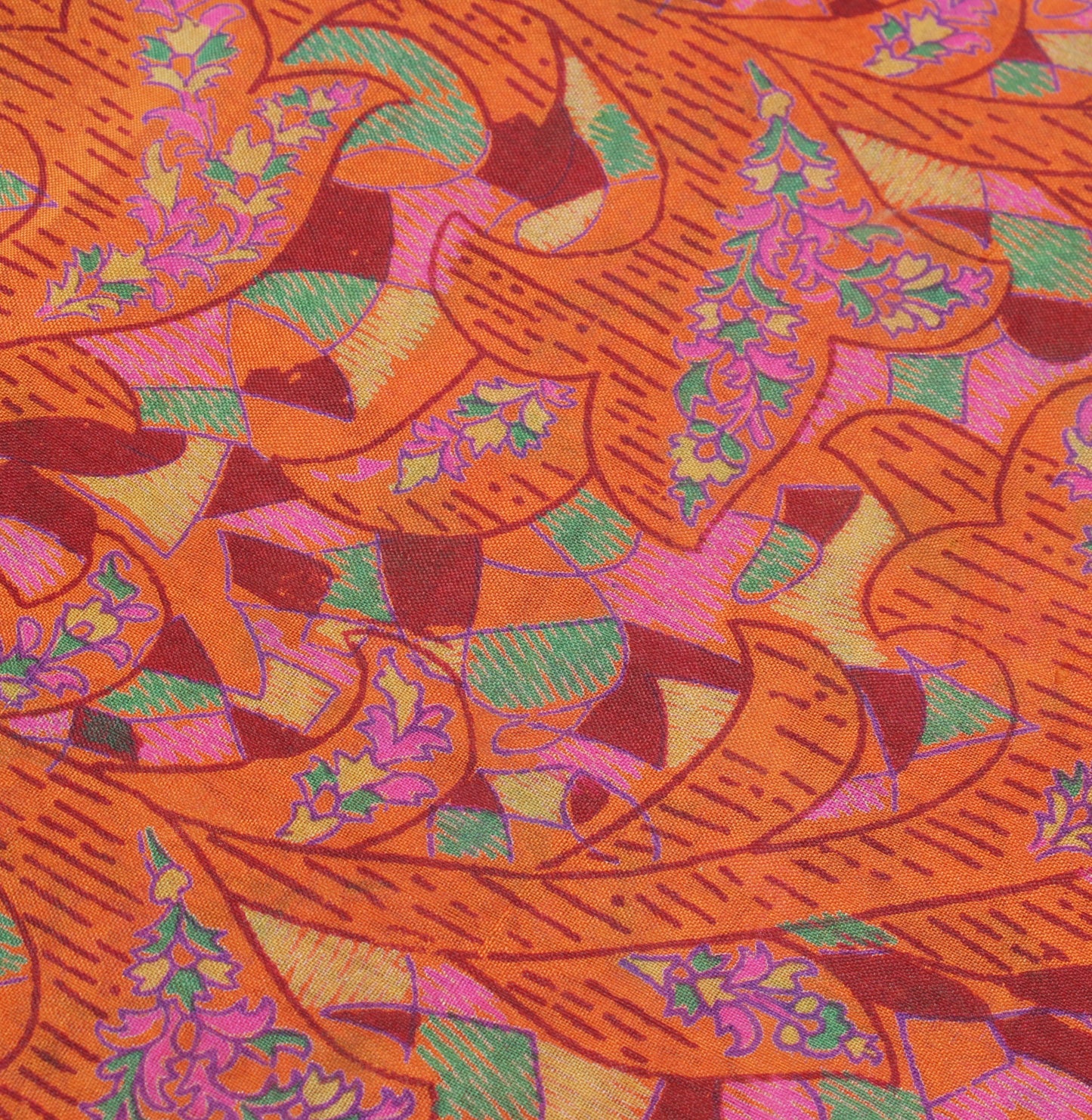 Sushila Vintage Orange Indian Saree 100% Pure Silk Printed Soft Craft Fabric
