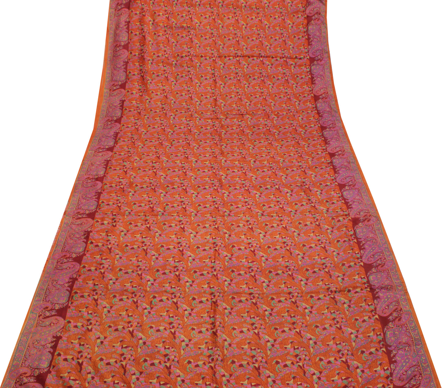 Sushila Vintage Orange Indian Saree 100% Pure Silk Printed Soft Craft Fabric
