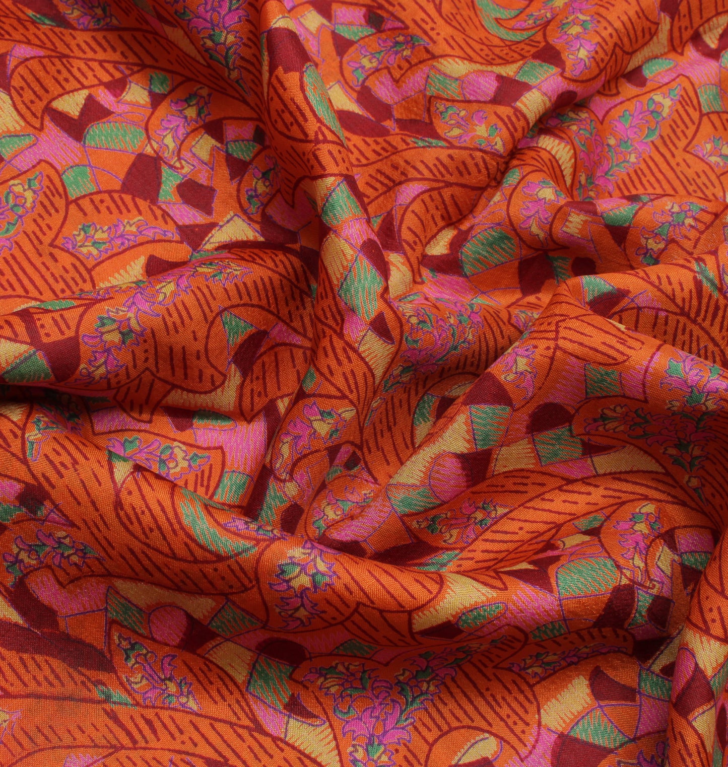 Sushila Vintage Orange Indian Saree 100% Pure Silk Printed Soft Craft Fabric