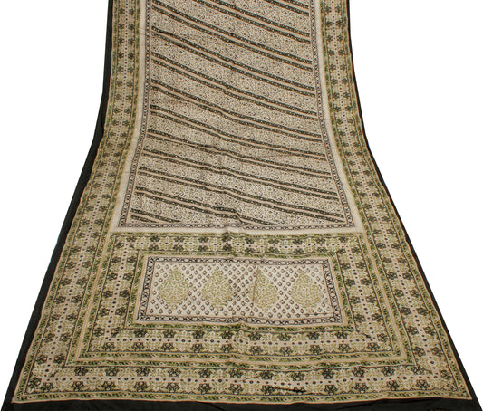Sushila Vintage Indian Saree 100% Pure Silk Printed Floral Soft Craft Fabric